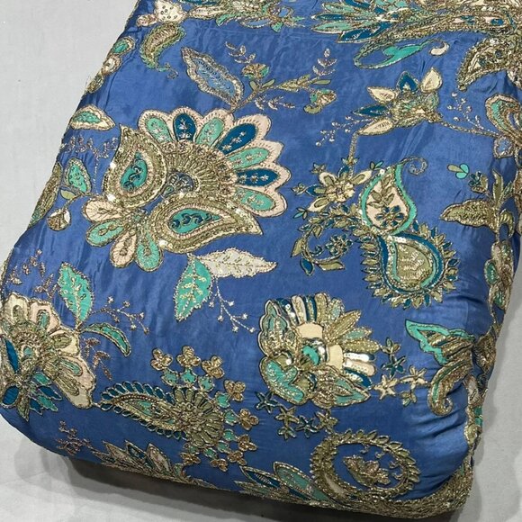 Designer Pakistani Royal Blue Crepe Digital Print With Embroidery Sharara Suit - Picture 2 of 5